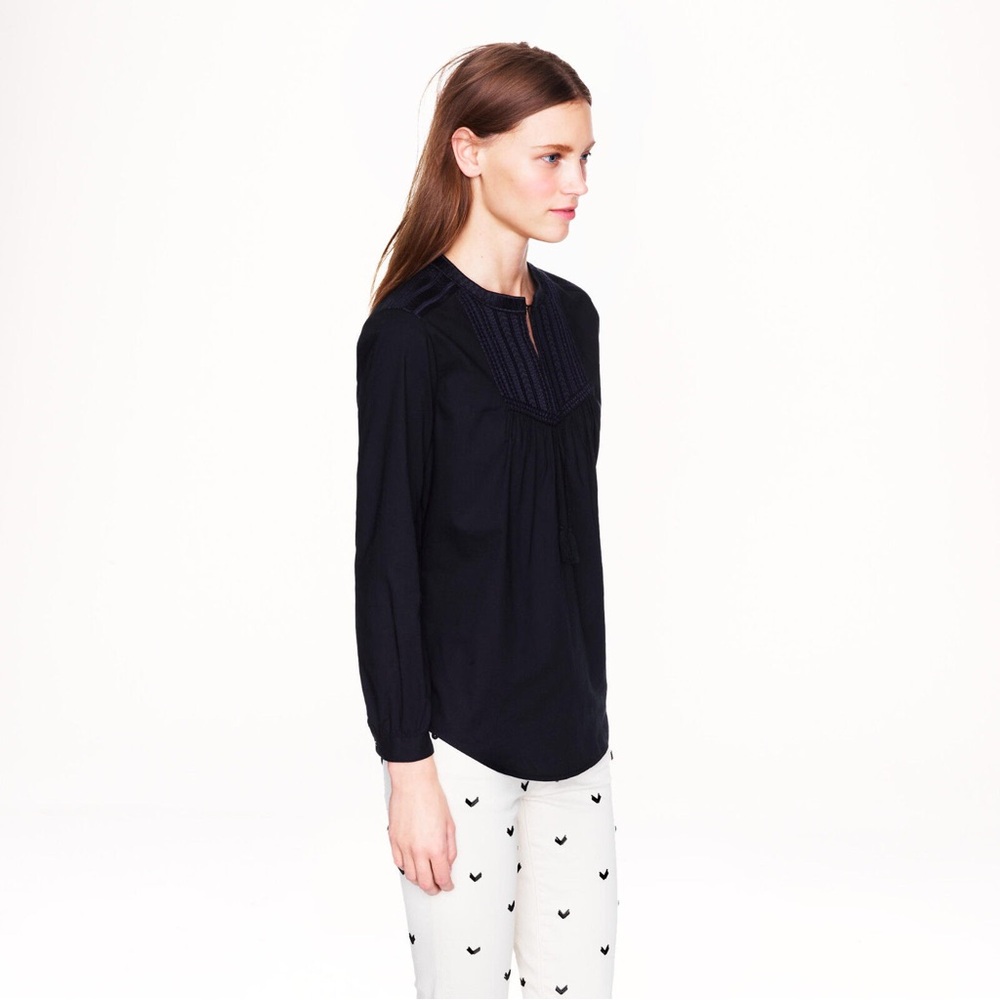 J Crew Embroidered Bib Peasant Top in Black, size 4 - Picture 6 of 11